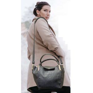 Mega Bag Shoulder Bag + Companion Crossbody Purse - Black Faux Leather Tote Bag